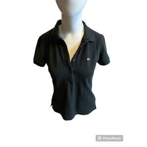 Lacoste Polo T-Shirt Short Sleeves 3/4 Buttons Sz 39 Designed in France Black